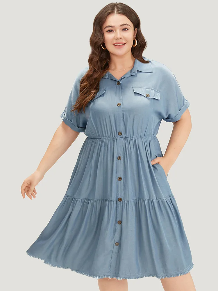 Plain Pocket Button Detail Gathered Roll Dolman Sleeve Dress sold by Bloomchic