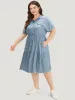 Plain Pocket Button Detail Gathered Roll Dolman Sleeve Dress sold by Bloomchic
