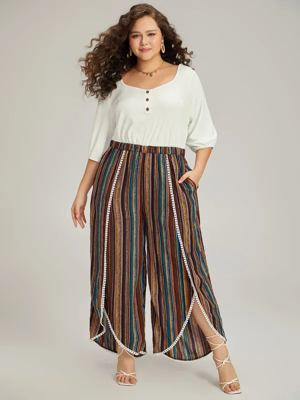 Rainbow Print Wrap Hem Pocket Button Detail Jumpsuit sold by Bloomchic