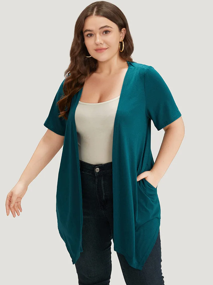 Plain Open Front Pocket Asymmetrical Hem Kimono sold by Bloomchic product image thumbnail 5