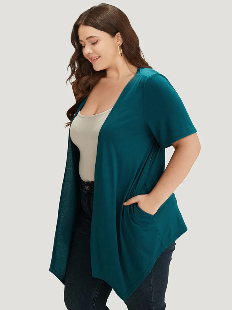 Plain Open Front Pocket Asymmetrical Hem Kimono sold by Bloomchic product image thumbnail 3