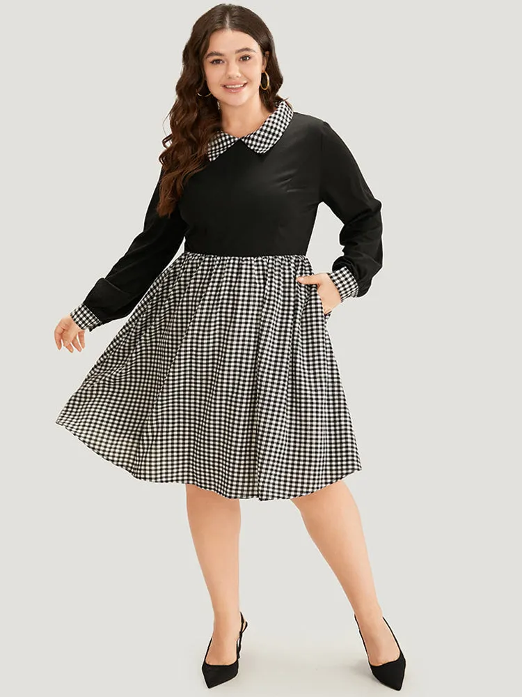 Gingham Patchwork Pocket Shirt Collar Dress sold by Bloomchic product image thumbnail 2