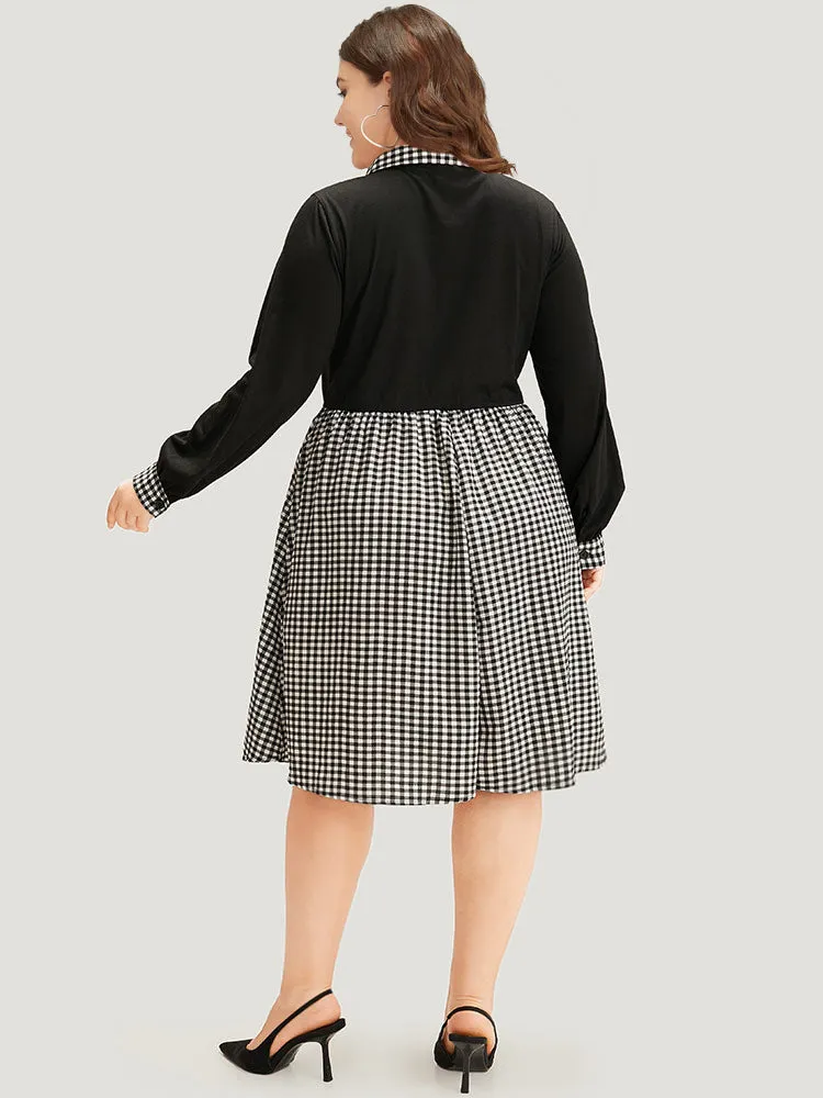 Gingham Patchwork Pocket Shirt Collar Dress sold by Bloomchic product image thumbnail 5