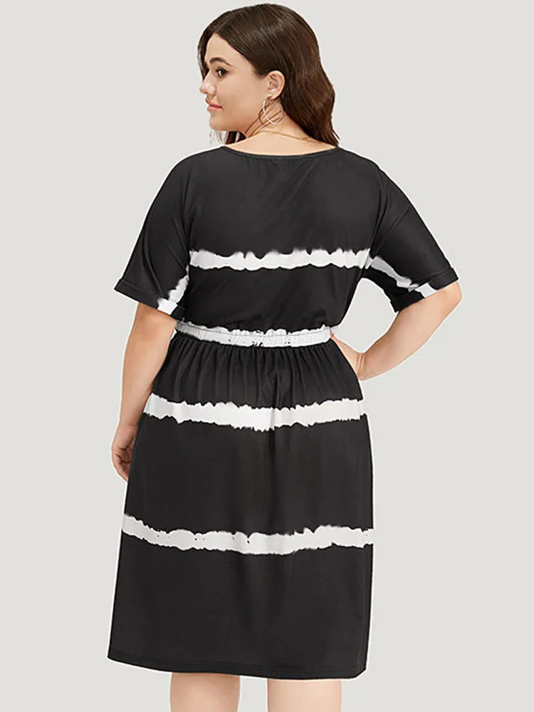 Striped Tie Dye Pocket Drawstring Gathered Dress sold by Bloomchic product image thumbnail 4