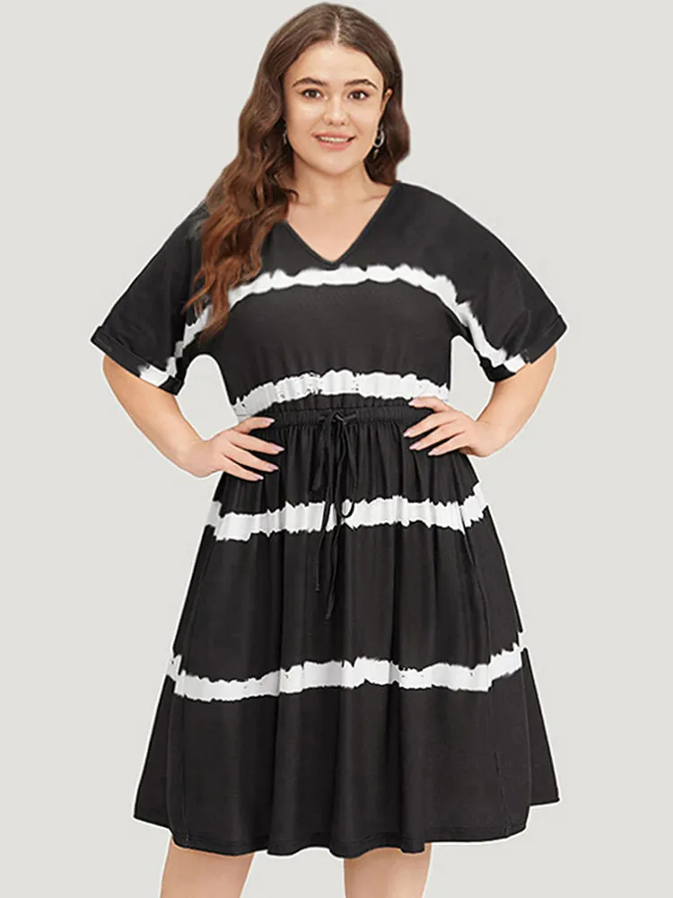 Striped Tie Dye Pocket Drawstring Gathered Dress sold by Bloomchic product image thumbnail 3