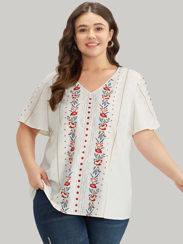 Bandana Print V Neck Flutter Sleeve Blouse sold by Bloomchic