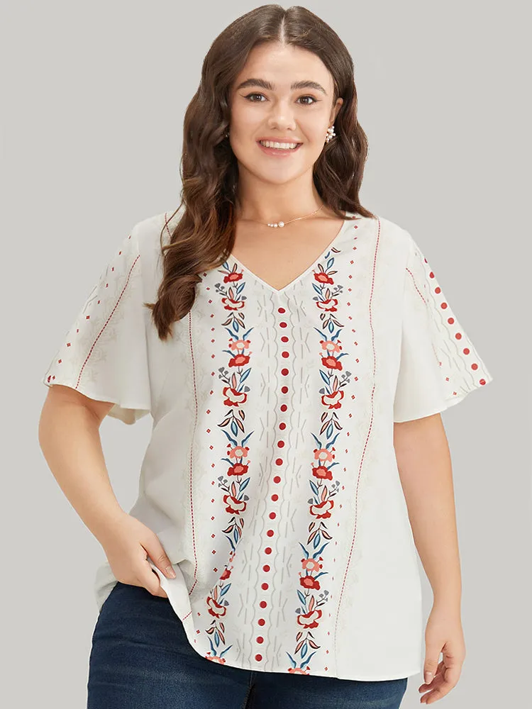 Bandana Print V Neck Flutter Sleeve Blouse sold by Bloomchic product image thumbnail 2