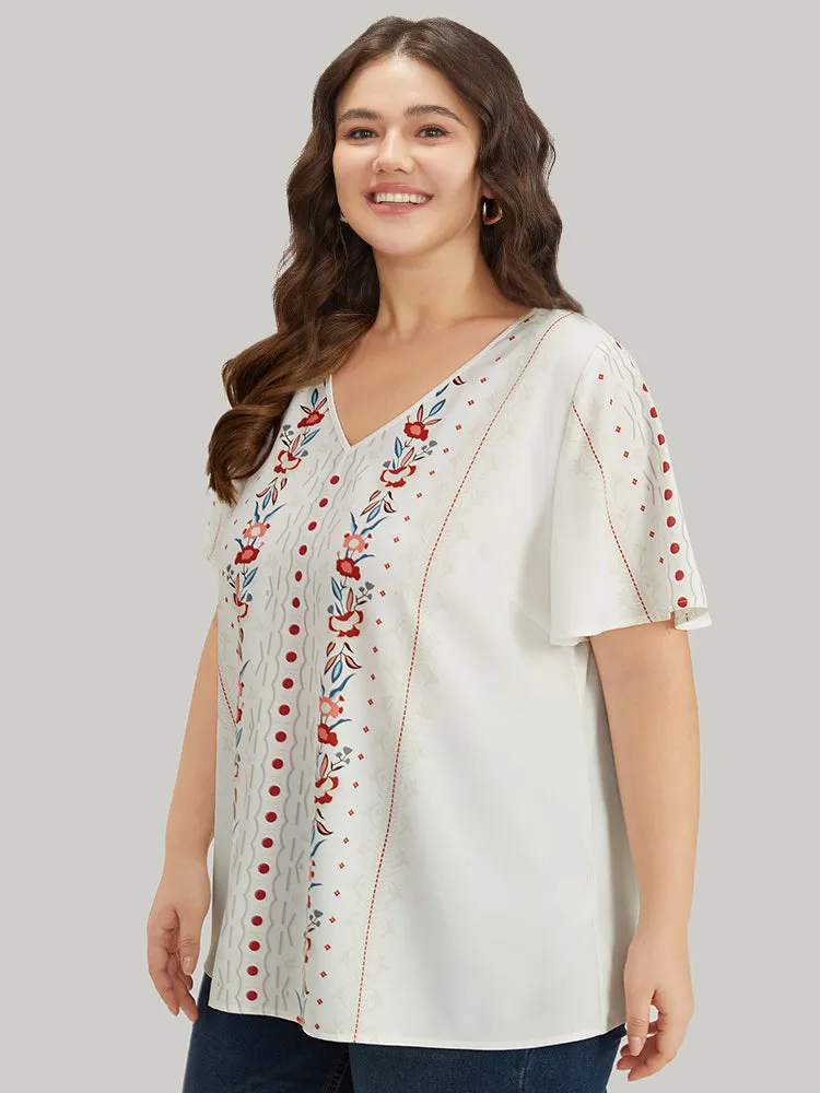 Bandana Print V Neck Flutter Sleeve Blouse sold by Bloomchic product image thumbnail 3