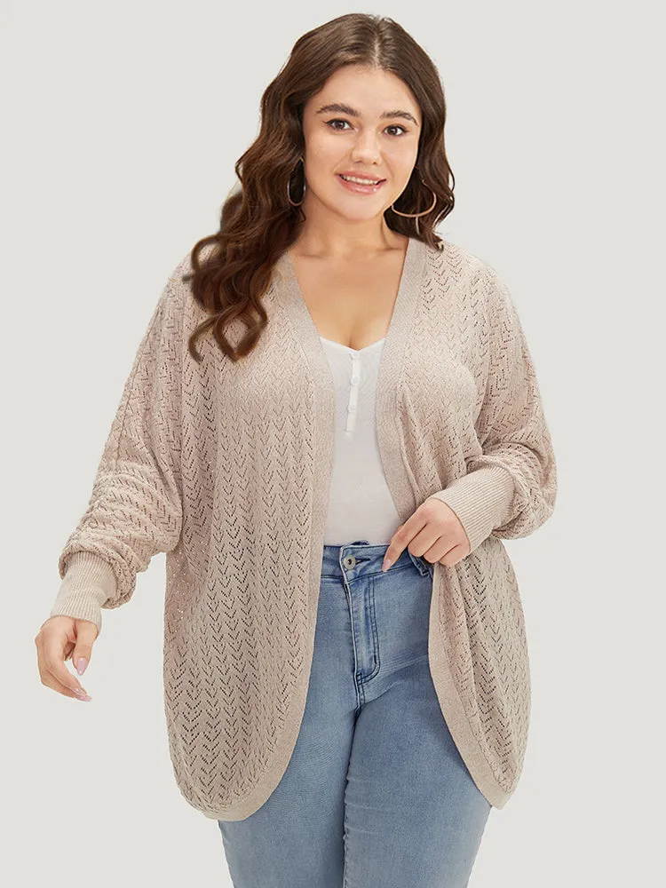 Solid Hollow Out Open Front Arc Hem Cardigan sold by Bloomchic product image thumbnail 3