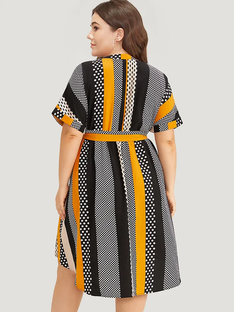 Polka Dot Patchwork Striped Belted Notched Dress sold by Bloomchic product image thumbnail 3