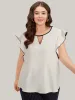 Contrast Keyhole Ruffle Trim Cap Sleeve Blouse sold by Bloomchic