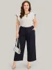 Contrast Keyhole Ruffle Trim Cap Sleeve Blouse sold by Bloomchic