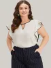 Contrast Keyhole Ruffle Trim Cap Sleeve Blouse sold by Bloomchic