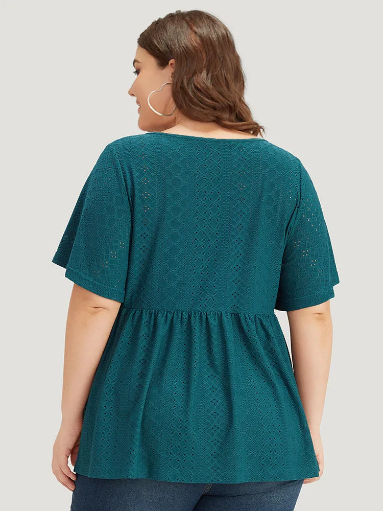 Broderie Anglaise Knot Neck Tassel Trim Ruffle Hem T-shirt sold by Bloomchic product image thumbnail 2