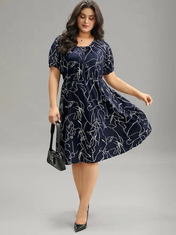 Graphic Print Pleated Elastic Cuffs Dress sold by Bloomchic
