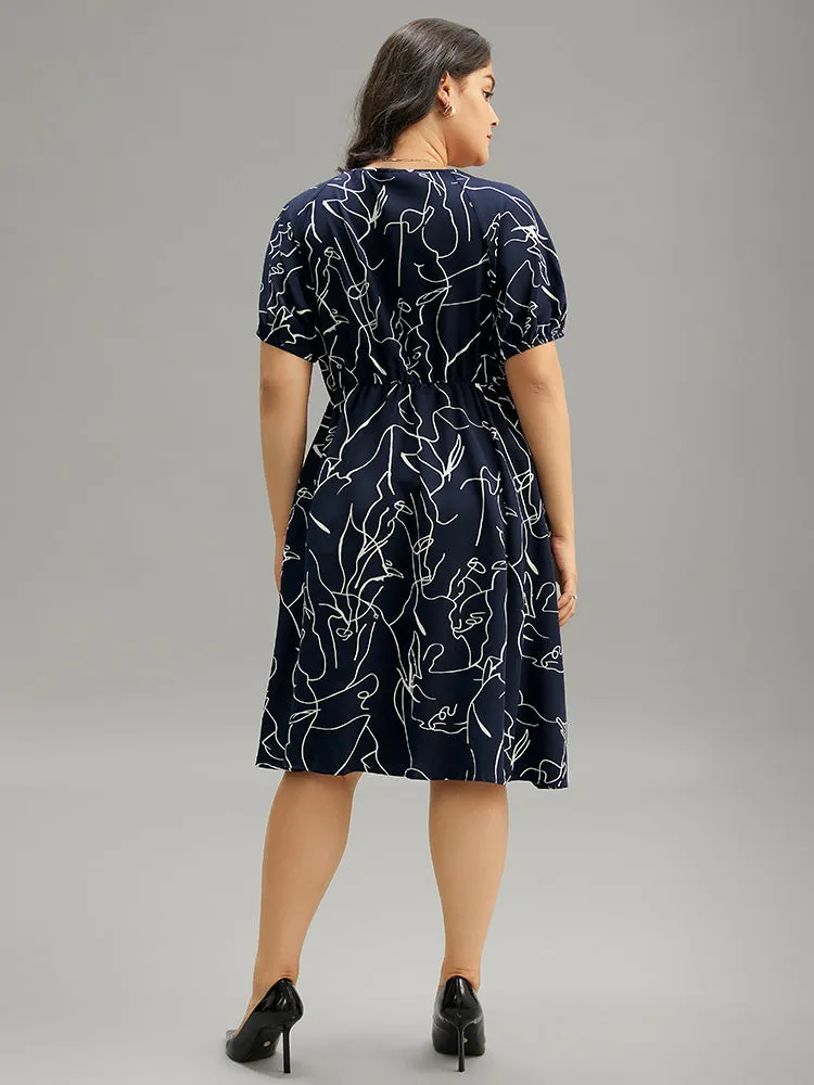 Graphic Print Pleated Elastic Cuffs Dress sold by Bloomchic product image thumbnail 3