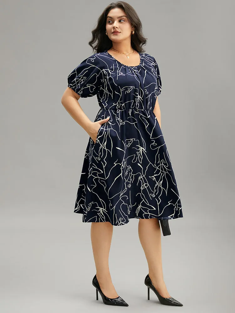 Graphic Print Pleated Elastic Cuffs Dress sold by Bloomchic product image thumbnail 4