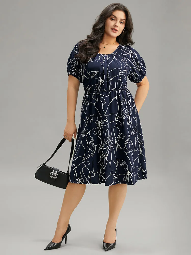 Graphic Print Pleated Elastic Cuffs Dress sold by Bloomchic product image thumbnail 2