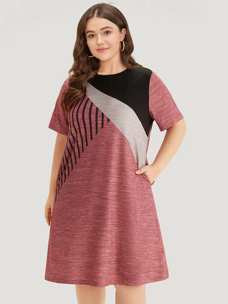 Colorblock Contrast Striped Pocket Crew Neck Dress sold by Bloomchic