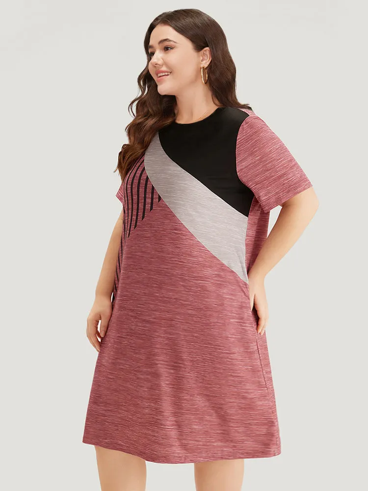 Colorblock Contrast Striped Pocket Crew Neck Dress sold by Bloomchic product image thumbnail 2