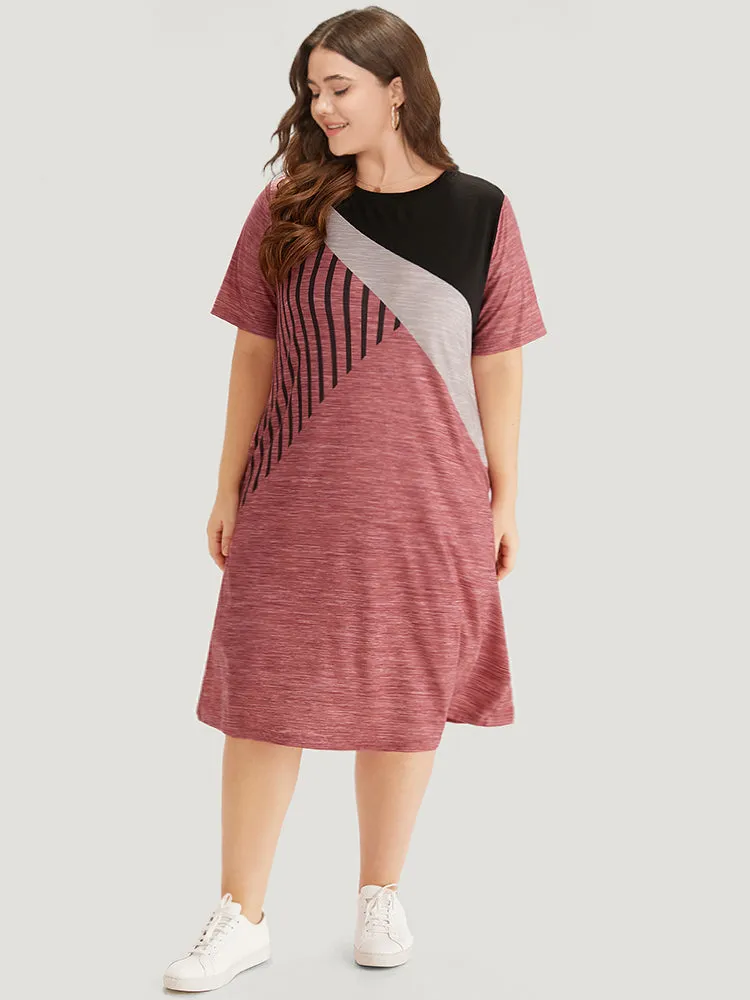 Colorblock Contrast Striped Pocket Crew Neck Dress sold by Bloomchic product image thumbnail 4