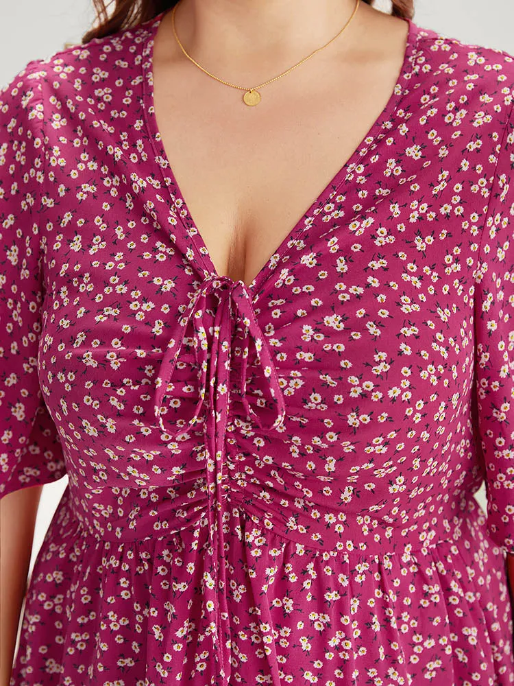 Ditsy Floral Pocket Drawstring Ruched Dress sold by Bloomchic product image thumbnail 5