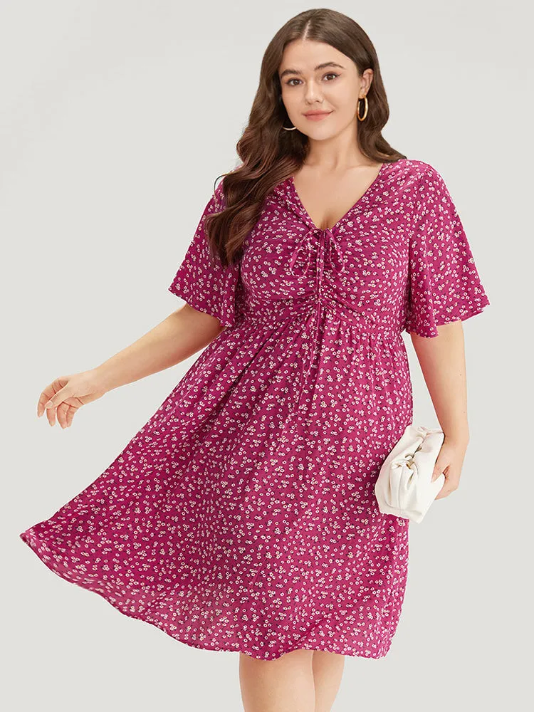 Ditsy Floral Pocket Drawstring Ruched Dress sold by Bloomchic