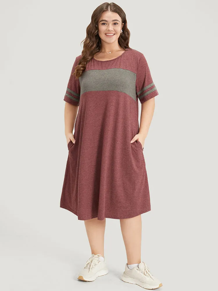 Striped Patchwork Pocket Crew Neck Dress sold by Bloomchic