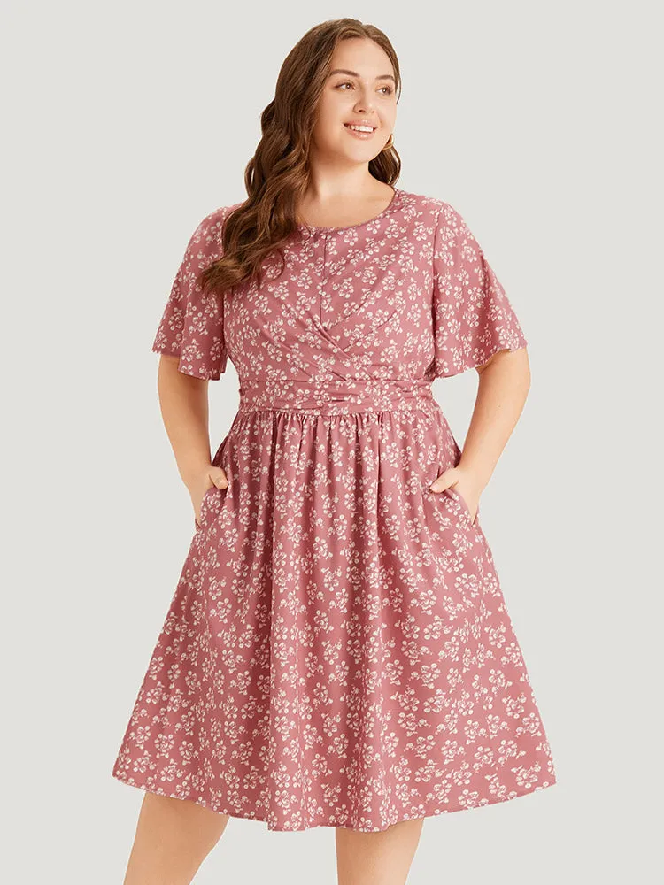 Ditsy Floral Pocket Crossover Elastic Waist Dress sold by Bloomchic