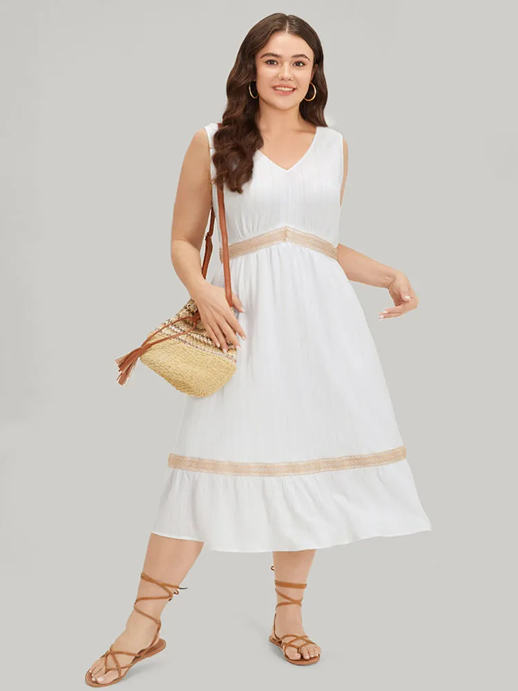 V Neck Patchwork Ruffle Hem Elastic Waist Tank Dress sold by Bloomchic product image thumbnail 3