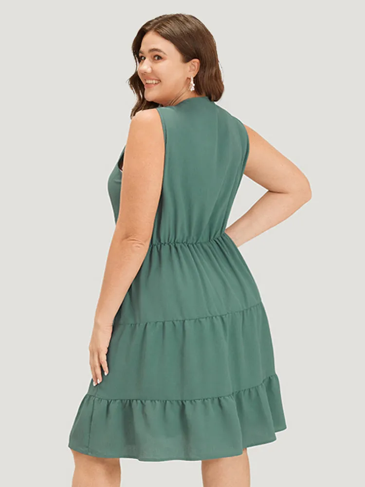 Plain Button Detail Ruffle Layered Hem Gathered Tank Dress sold by Bloomchic product image thumbnail 4