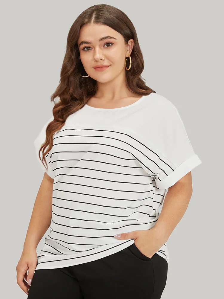 Striped Patchwork Roll Batwing Sleeve Blouse sold by Bloomchic product image thumbnail 2