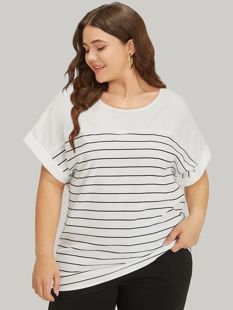 Striped Patchwork Roll Batwing Sleeve Blouse sold by Bloomchic