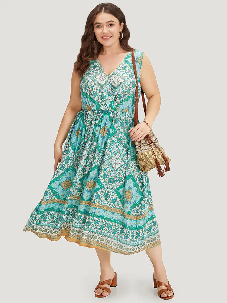 Bandana Print Overlap Collar Pocket Tank Dress sold by Bloomchic product image thumbnail 5