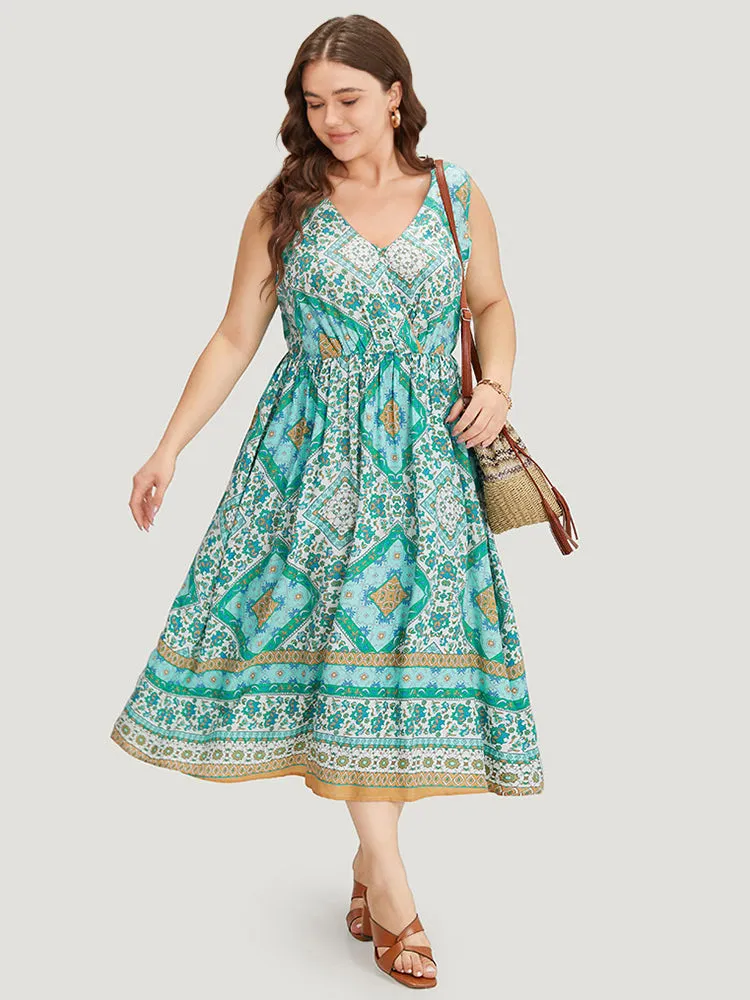 Bandana Print Overlap Collar Pocket Tank Dress sold by Bloomchic product image thumbnail 4