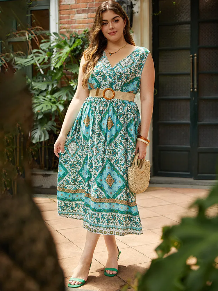 Bandana Print Overlap Collar Pocket Tank Dress sold by Bloomchic product image thumbnail 3