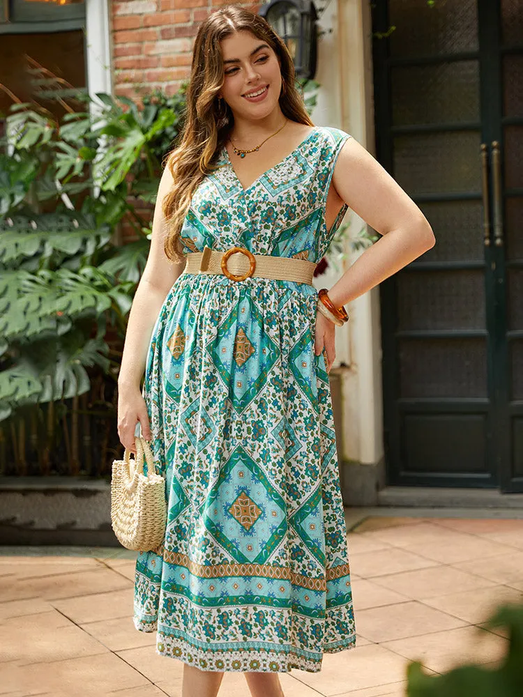 Bandana Print Overlap Collar Pocket Tank Dress sold by Bloomchic product image thumbnail 2