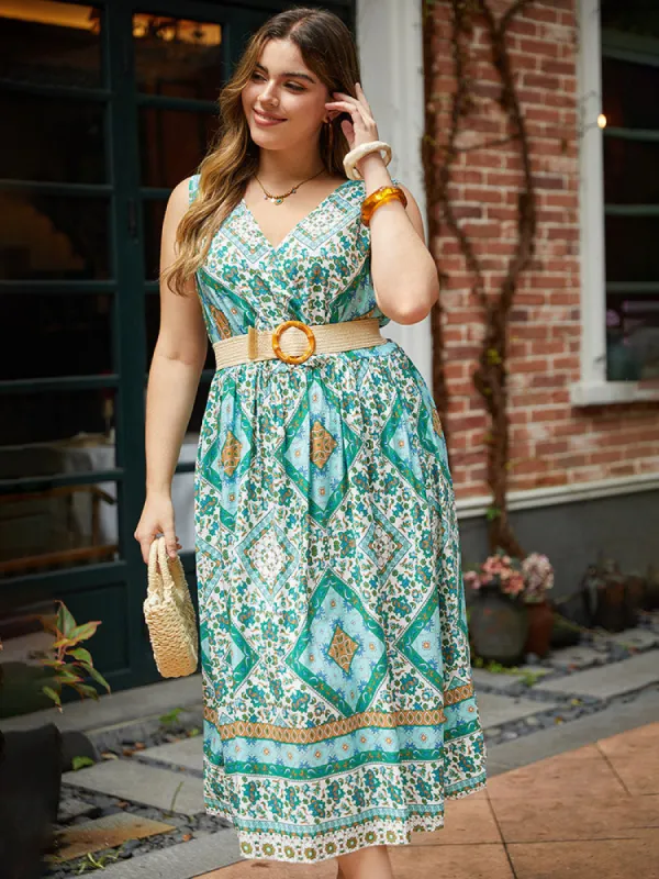 Bandana Print Overlap Collar Pocket Tank Dress sold by Bloomchic