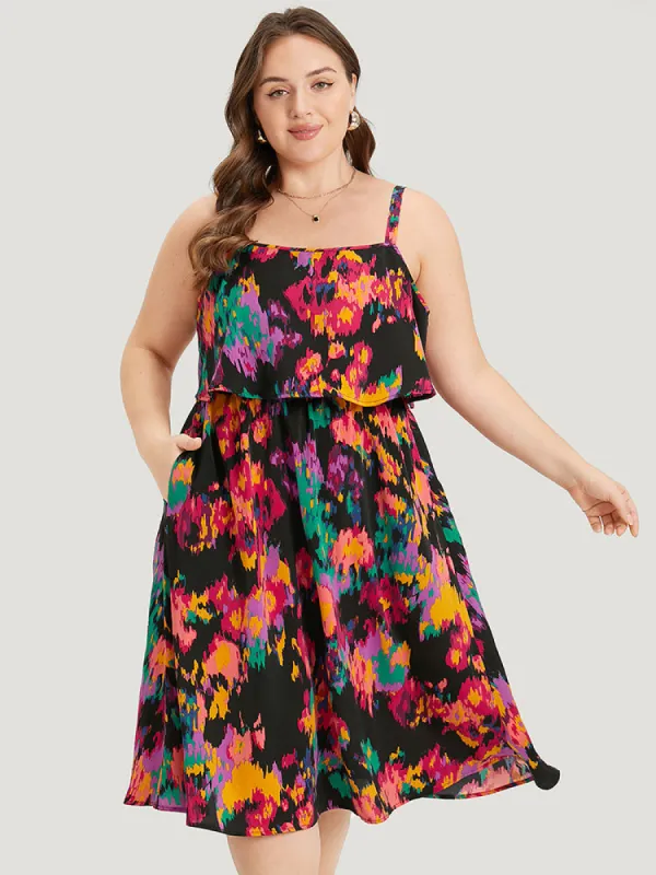 Pixel Flower Pocket Gathered Cami Dress sold by Bloomchic