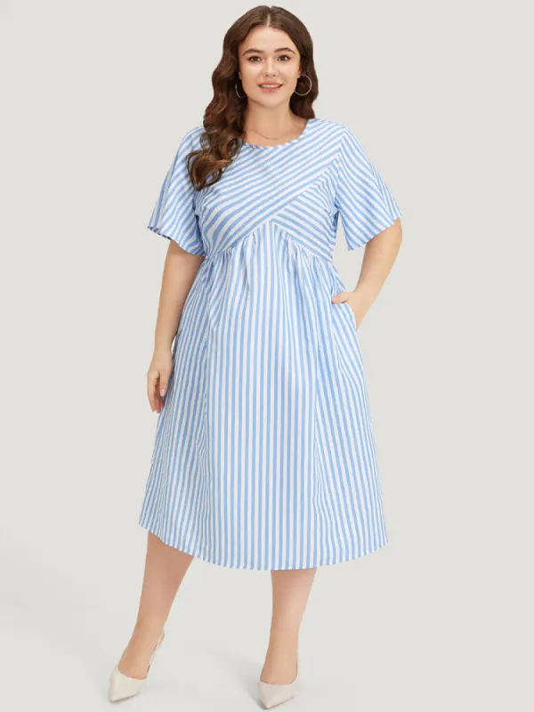 Striped Patchwork Gathered Pocket Midi Dress sold by Bloomchic