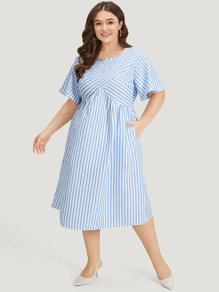 Striped Patchwork Gathered Pocket Midi Dress sold by Bloomchic product image thumbnail 2