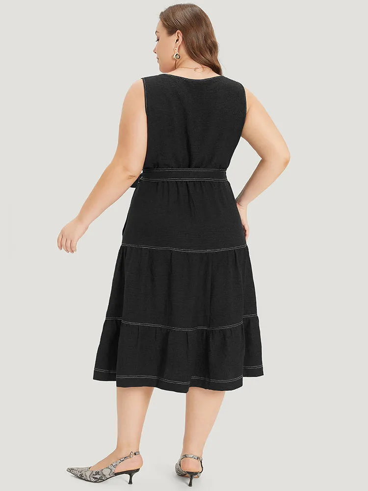 Plain Pocket Belted Layered Contrast Dress sold by Bloomchic product image thumbnail 5