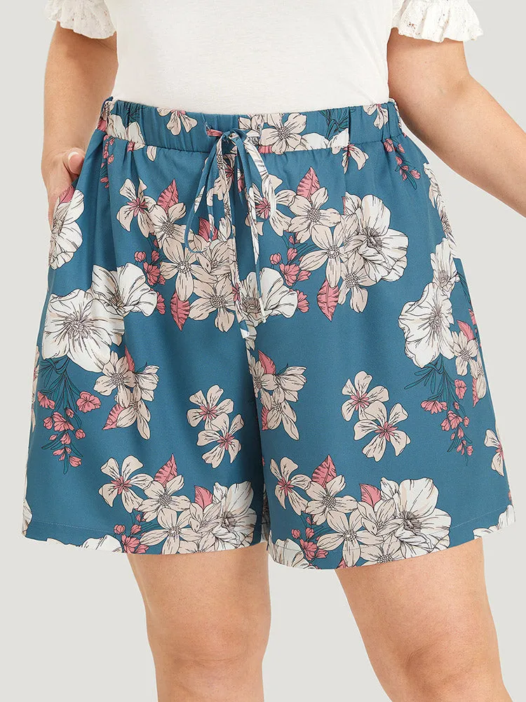 Floral Print Pocket Ties Elastic Waist Shorts sold by Bloomchic