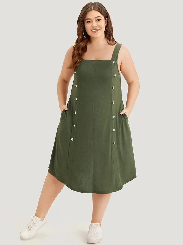 Plain Button Detail Pocket Curved Hem Cami Dress sold by Bloomchic product image thumbnail 2