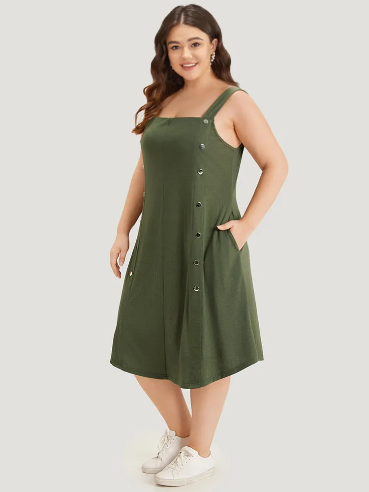 Plain Button Detail Pocket Curved Hem Cami Dress sold by Bloomchic product image thumbnail 4