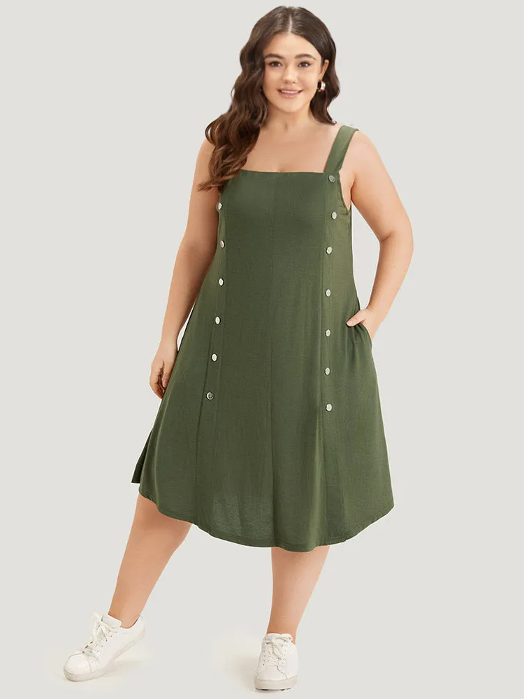 Plain Button Detail Pocket Curved Hem Cami Dress sold by Bloomchic product image thumbnail 3