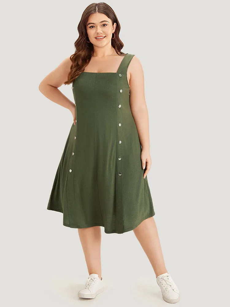 Plain Button Detail Pocket Curved Hem Cami Dress sold by Bloomchic