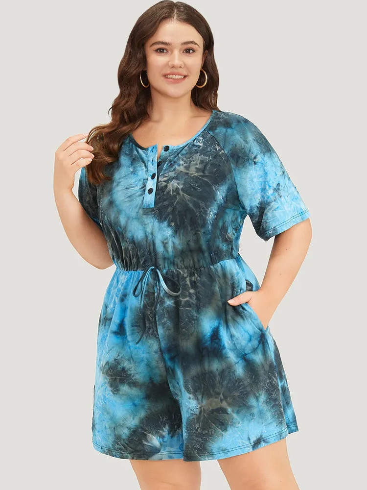 Tie Dye Button Up Ties Raglan Sleeve Jumpsuit sold by Bloomchic
