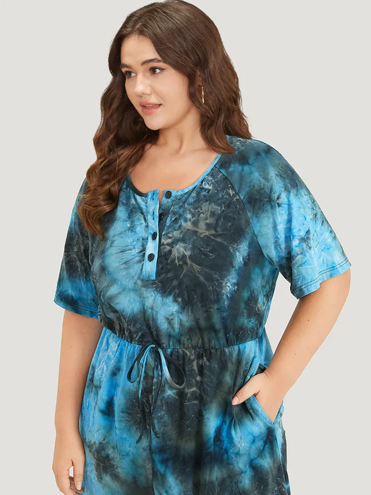 Tie Dye Button Up Ties Raglan Sleeve Jumpsuit sold by Bloomchic product image thumbnail 5