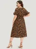 Brush Print Ruffles Wrap Belted Pocket Dress sold by Bloomchic